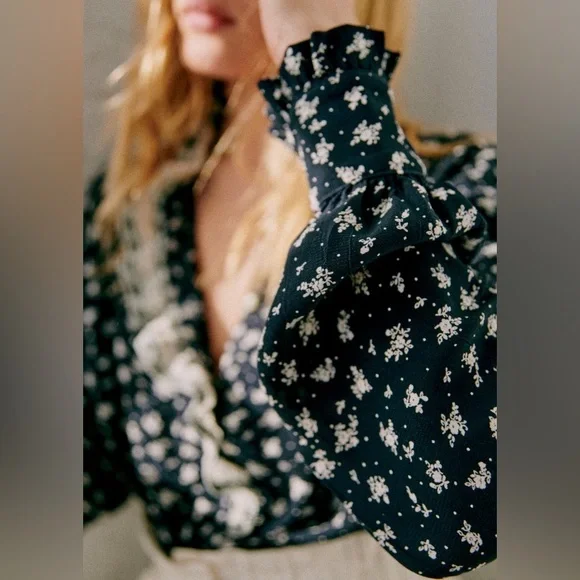 Sézane x SEA NY Chlo Shirt in Navy Floral Pattern FR 40 / US 8 - Picture 5 of 16